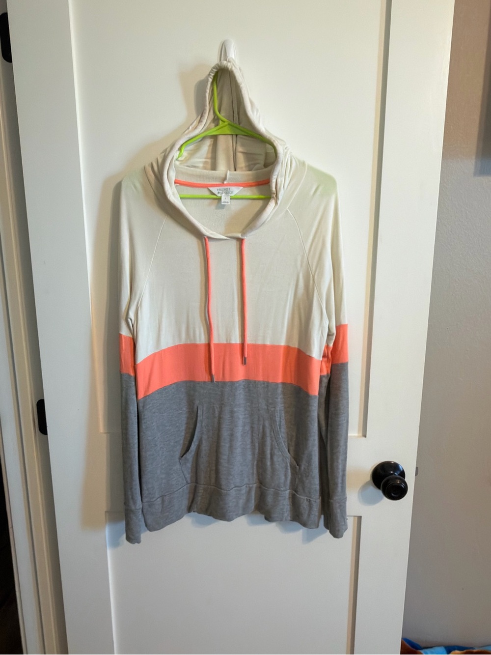 Market & Spruce Cream, Coral & Gray Colorblock Hoodie Bodysuit